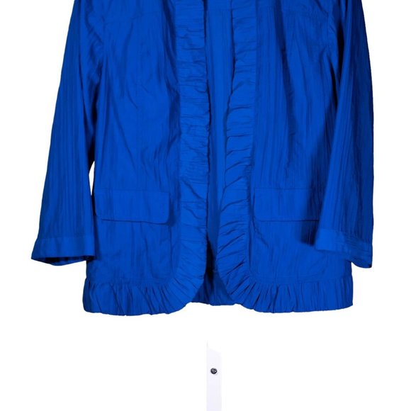 Chico's Women's Jacket Blue Open Front Ruffle Pockets 3/4 Sleeve Size 0 US S/4 - Picture 5 of 8